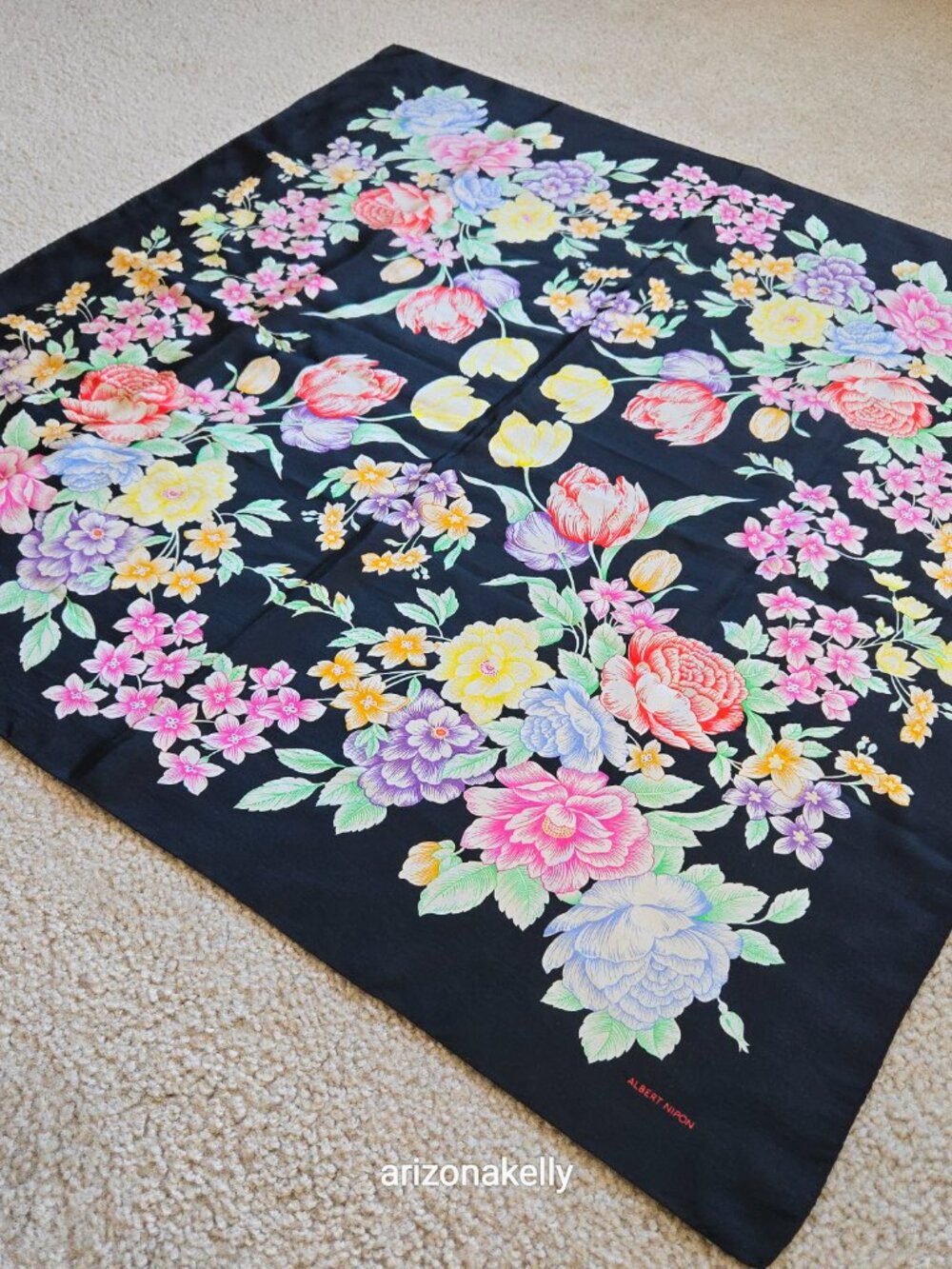 Albert Nipon Silk Scarf Spring Flowers Floral - Picture 11 of 11